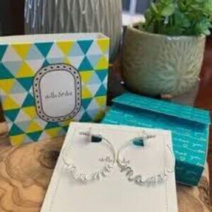 Stella & Dot “Mama” Silver Hoop Earrings NWT